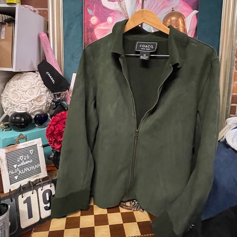 Coaco New York Women's Green Suede Micro Zip Jacket ~ Size M~ FW2492D11